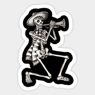 Sugar skull playing trumpet celebration day of the dead. Sticker